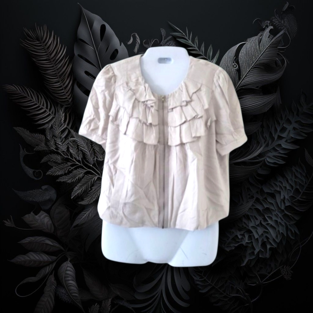 ✨️HP✨️SINE | Anthro | Cute Light Gray Short Sleeve Ruffle Jacket (SIZE 4)